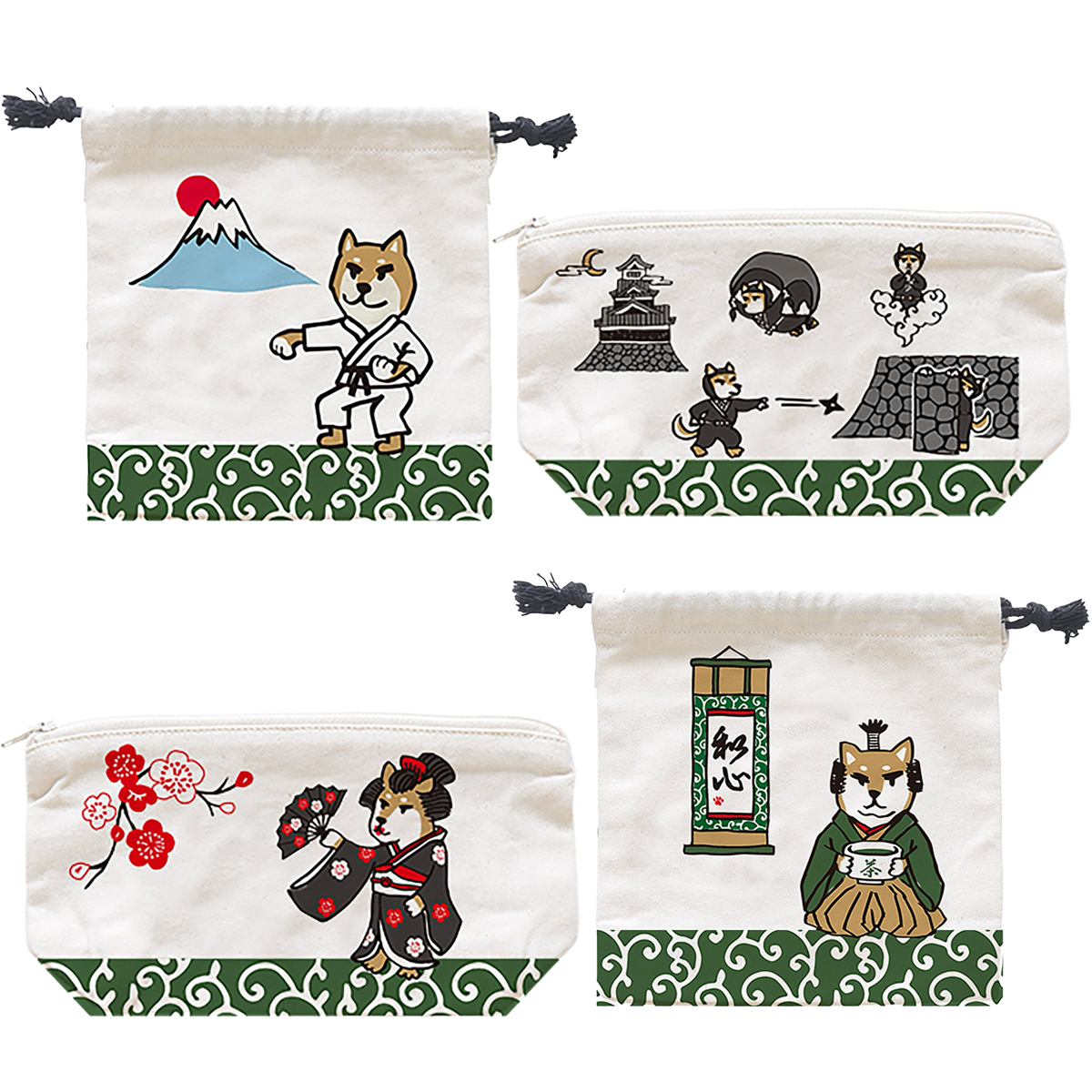 【AND PACKABLE】巾着 ジッパーポーチ 犬