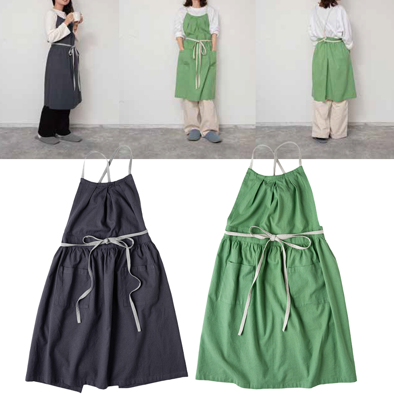 【AND PACKABLE】APエプロン 綿麻ギャザーファム