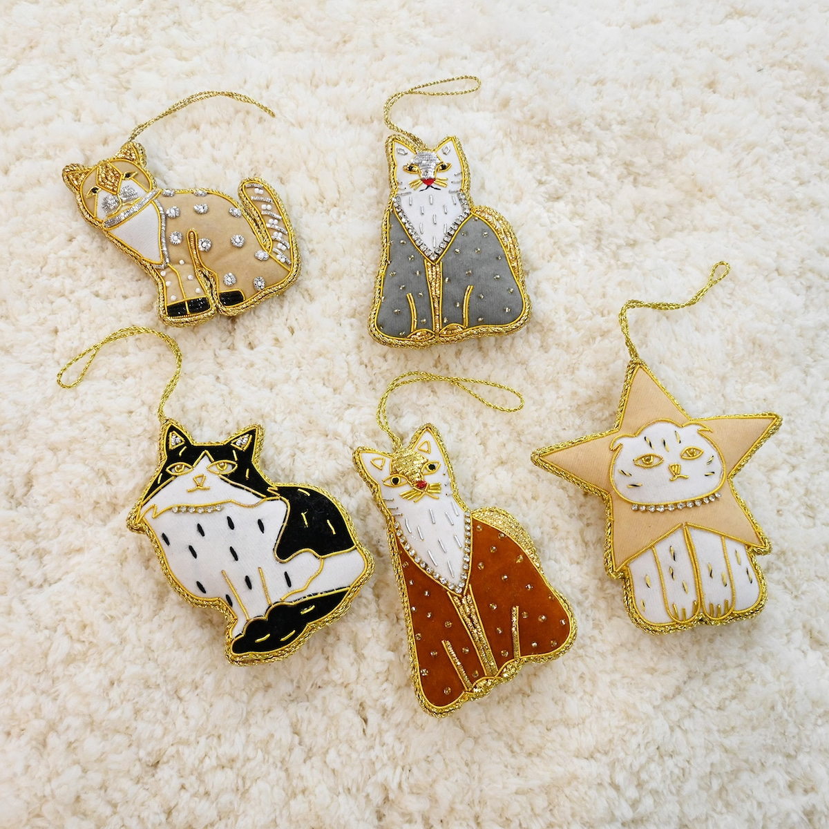 【AND PACKABLE】オーナメント ザリ刺繍 キャット 猫 ねこ インテリア
