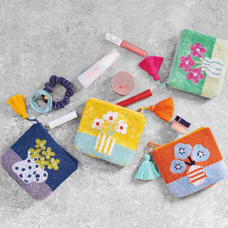 【AND PACKABLE】ビーズポーチ フィオーレ 花柄 フラワー