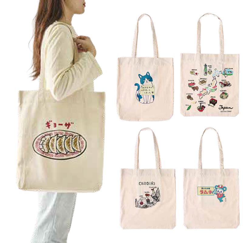 【AND PACKABLE】TB ツイルトートバッグ ネコ 食べ物 レトロ A4ファイルが余裕で入る