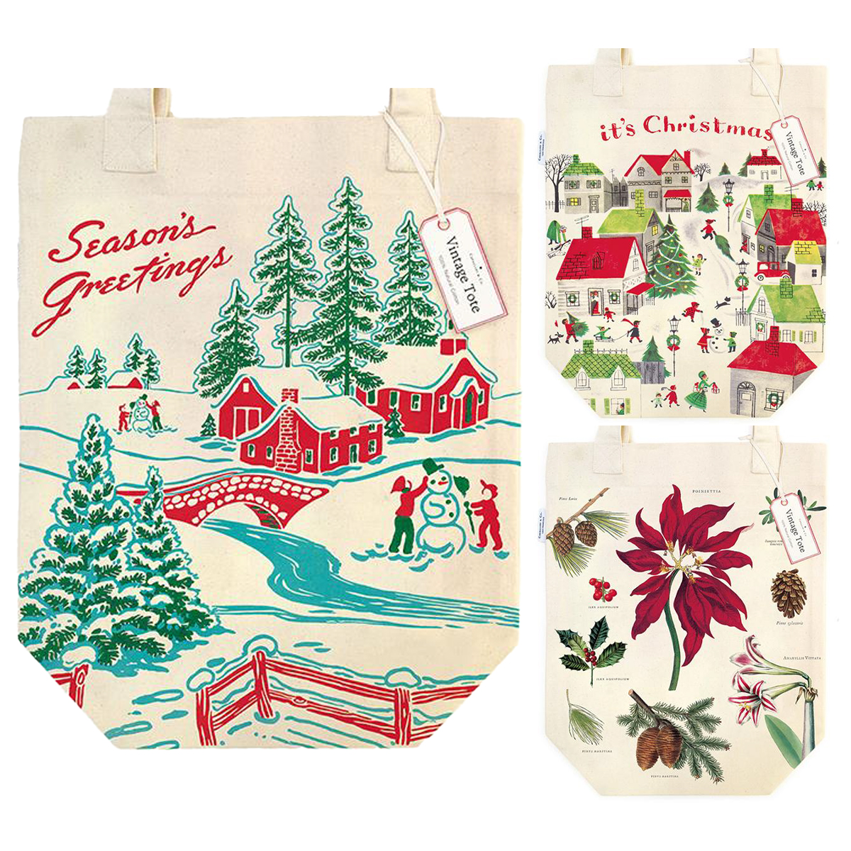 《予約7月7日締切：26年10月発売》【CAVALLINI】ビンテージトートバッグ クリスマス