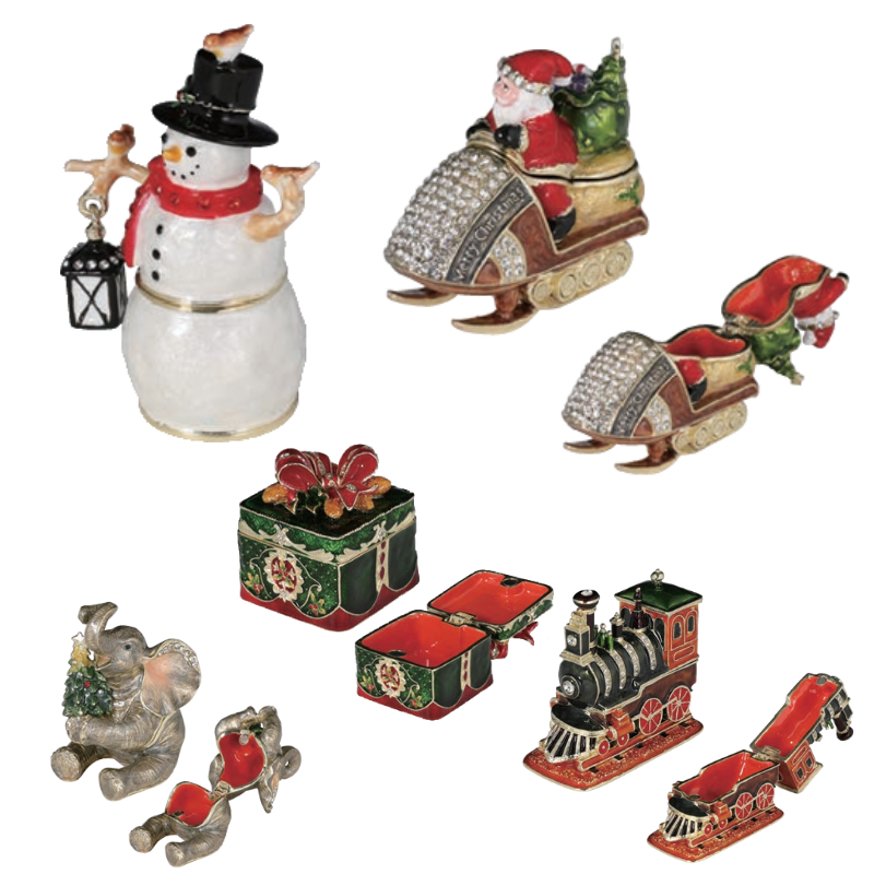 《予約：3/18(水)〆》【クリスマス】METAL TRINKET BOX メタル トリンケットボックス 小物入れ スノーマン&サンタクロース&ツリー