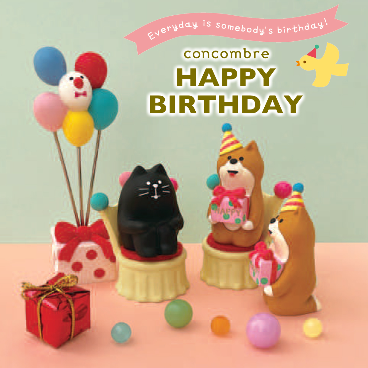 【Decole】concombre コンコンブル HAPPY BIRTHDAY ハッピーバースデー お誕生日 マスコット ミニチュア オブジェ