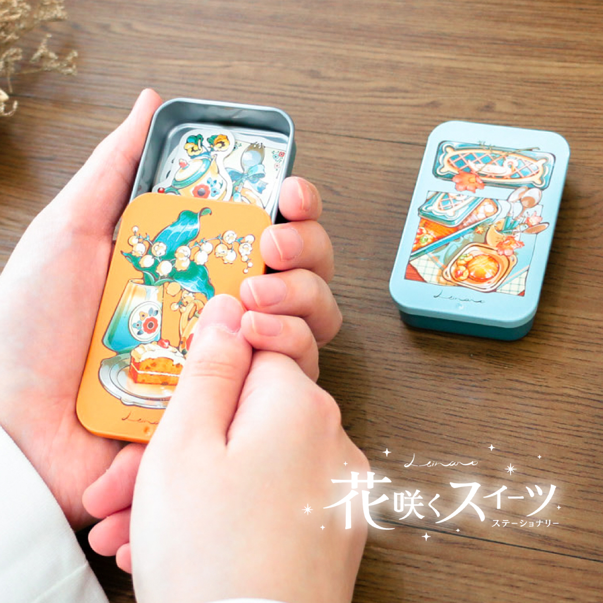【花咲くスイーツ】缶入りフレークシール オレンジ/ブルー