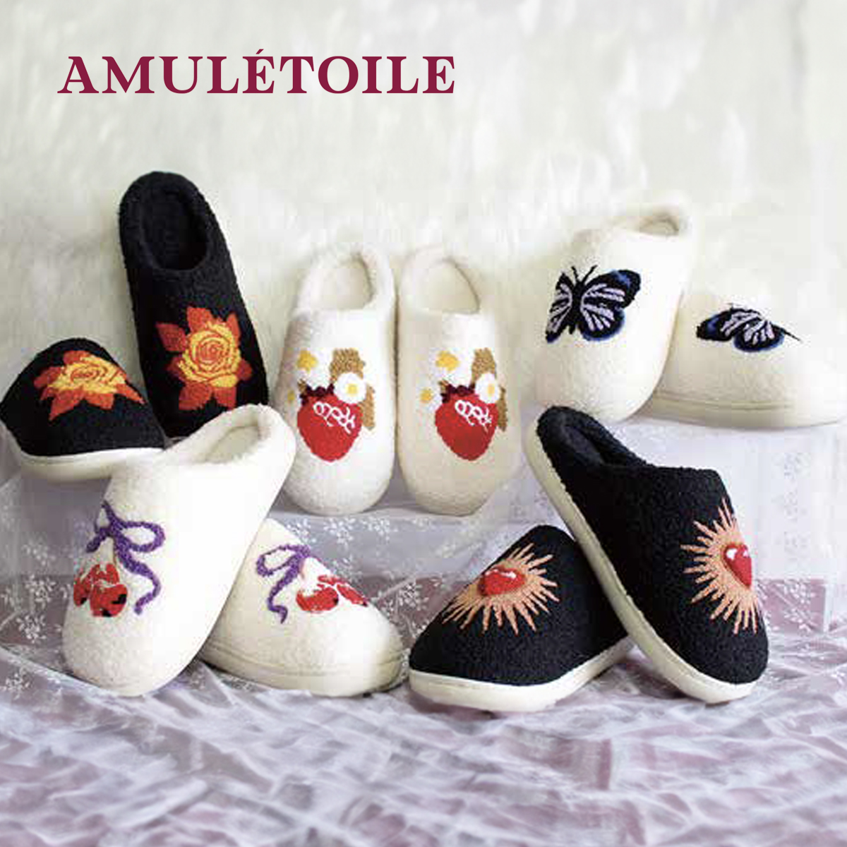 【DUAL STYLE】Amuletoile ルームシューズ スリッパ 厚底タイプ 刺繍