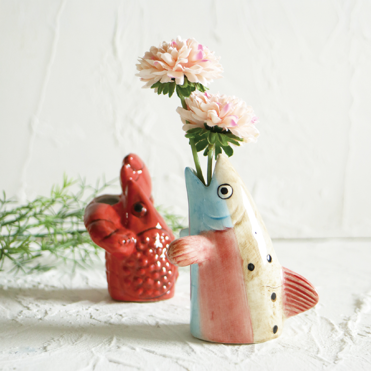 《予約：3月下旬》アニマル ベース 花瓶 魚モチーフ ガラス製 ロブスター