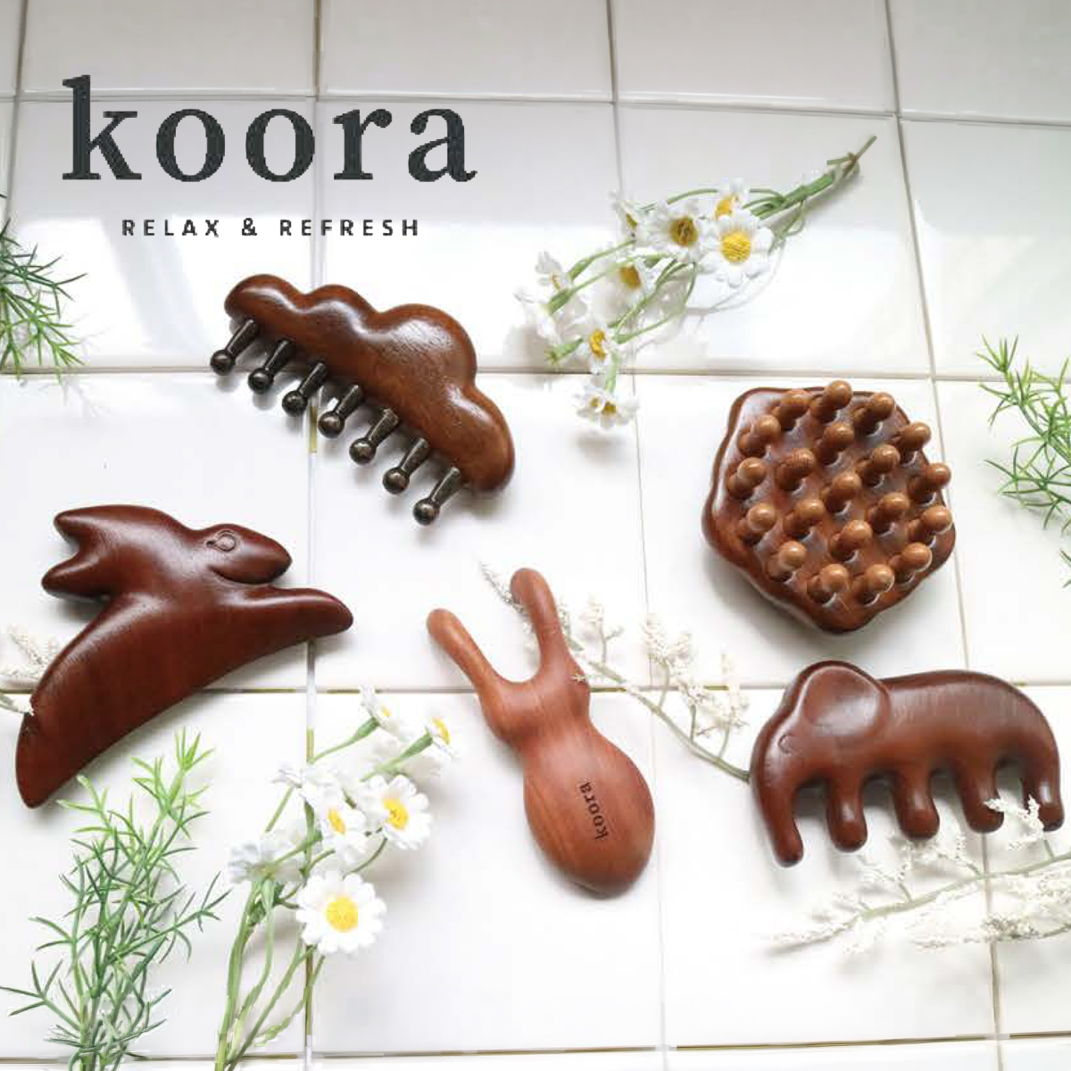 《予約：26年10月下旬以降入荷》koora 頭皮・ボディマッサージ 木製かっさ マッサージャー