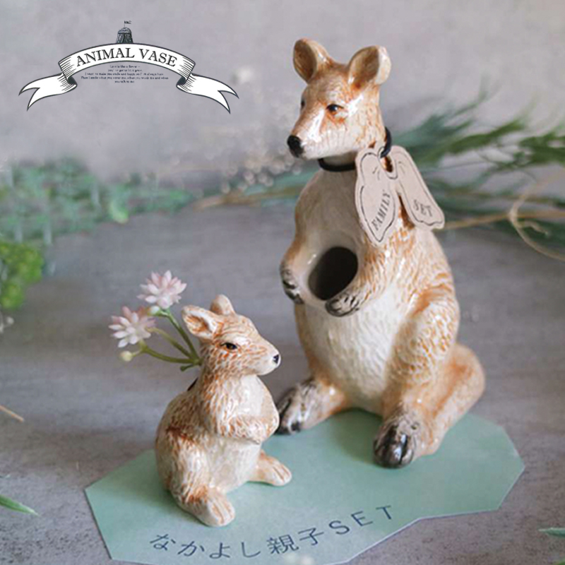 【Global Arrow】Animal Family Vase -Kangaroos- 花瓶