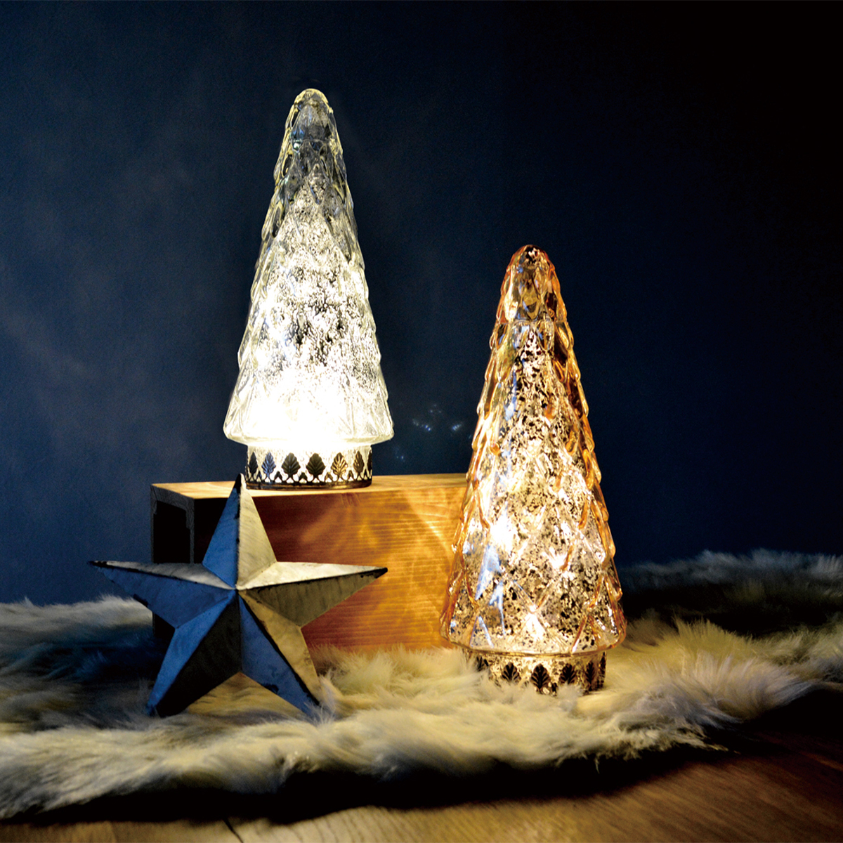 ビジューLEDランタン ツリー クリスマス ゴールド シルバー