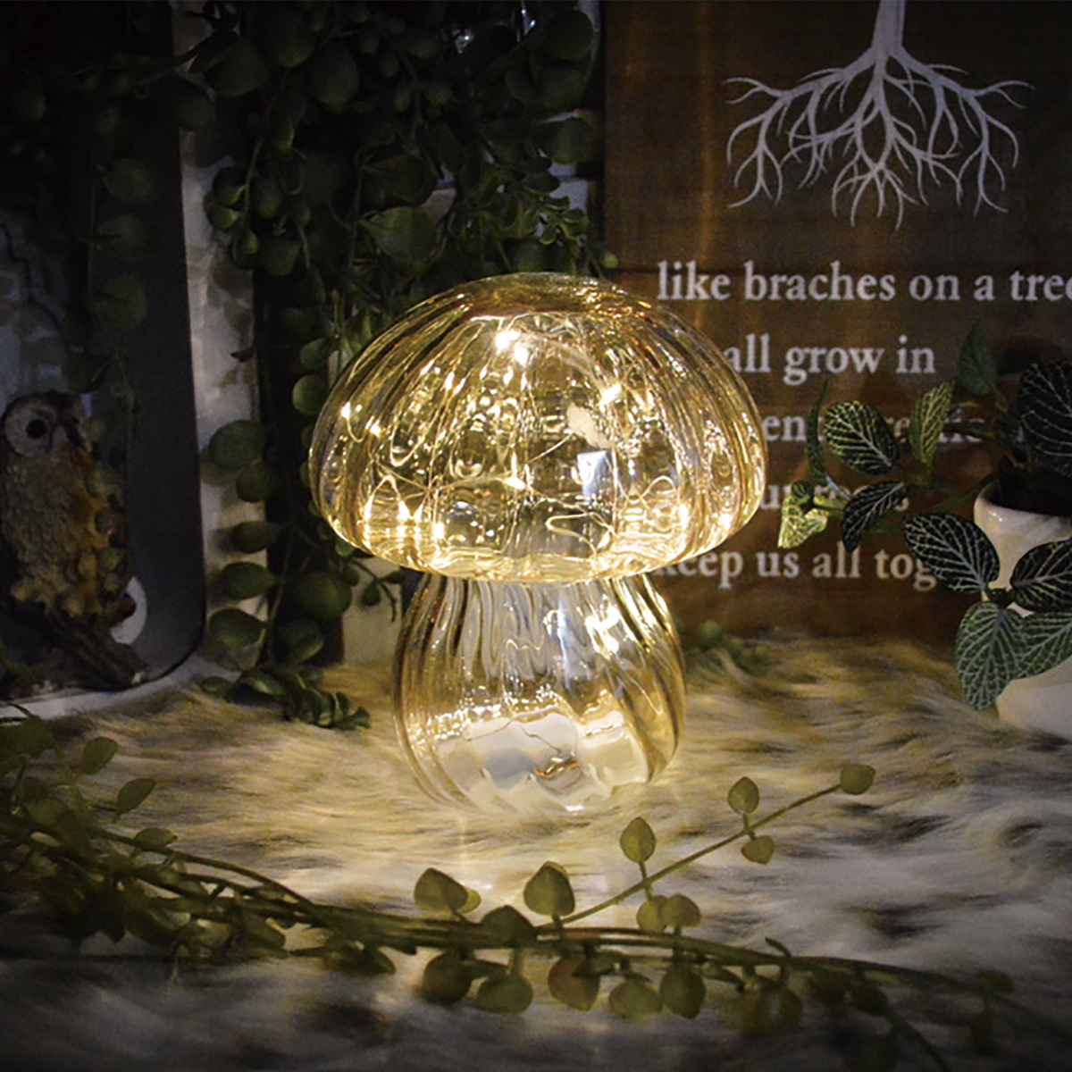 マッシュルームガラスライト LED ランタン きのこ