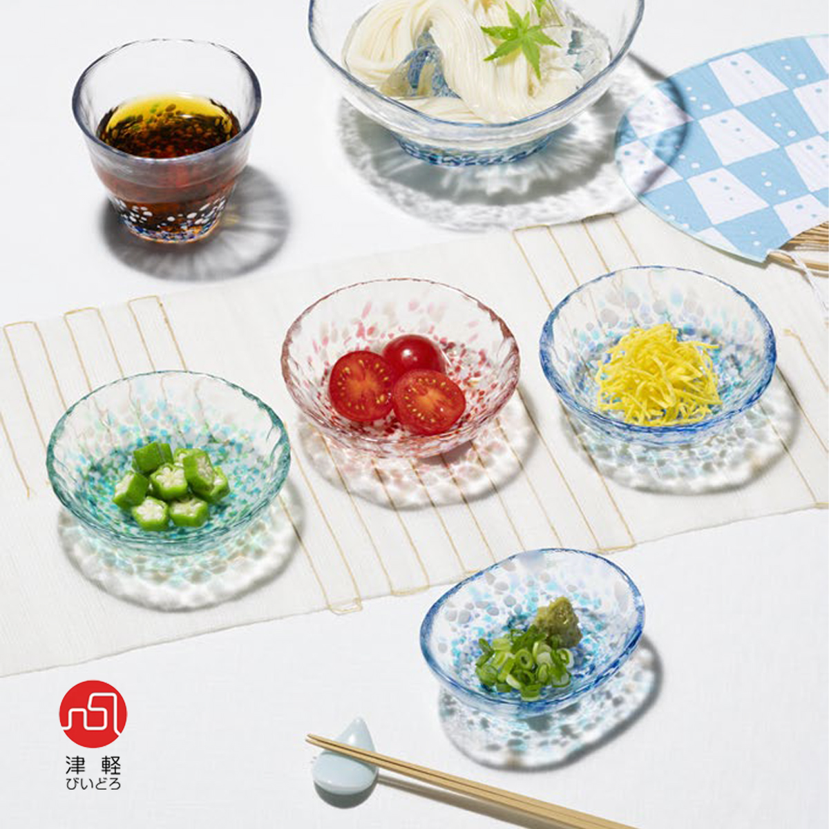 【津軽びいどろ】津軽の花 浅小鉢 三つ足豆皿 日本製