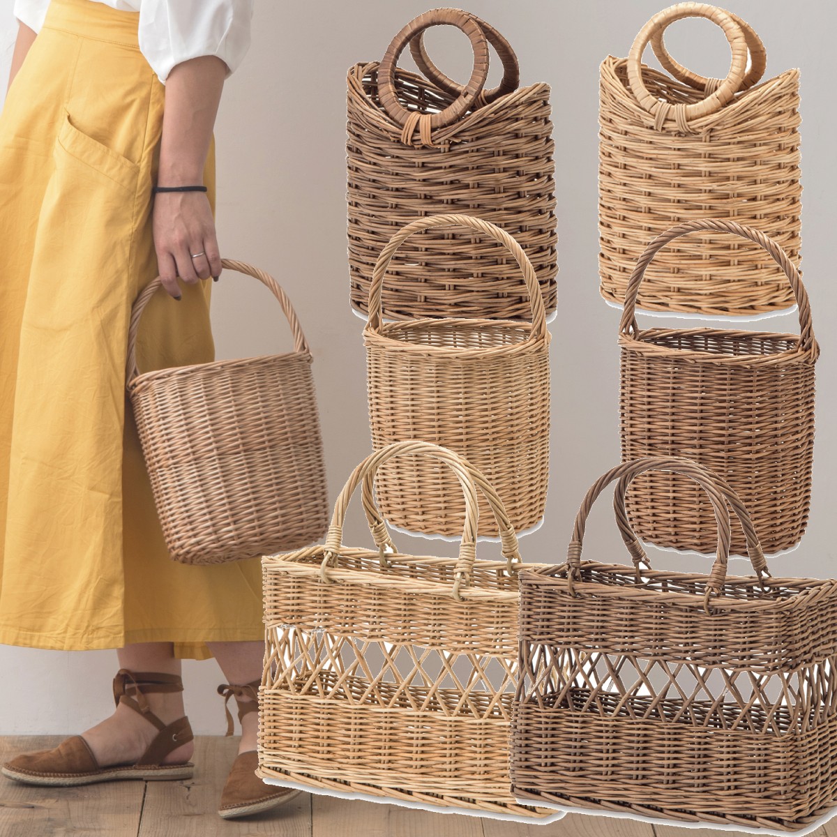 レディース 柳 WOVEN BAG【ウィッカーバスケット】かごバッグ ナチュラル＆ブラウン