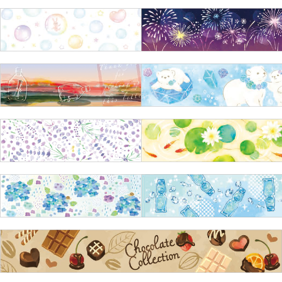 【SAIEN】オリジナルシリーズ マスキングテープ20mm 和紙 ラベンダー&紫陽花&花火