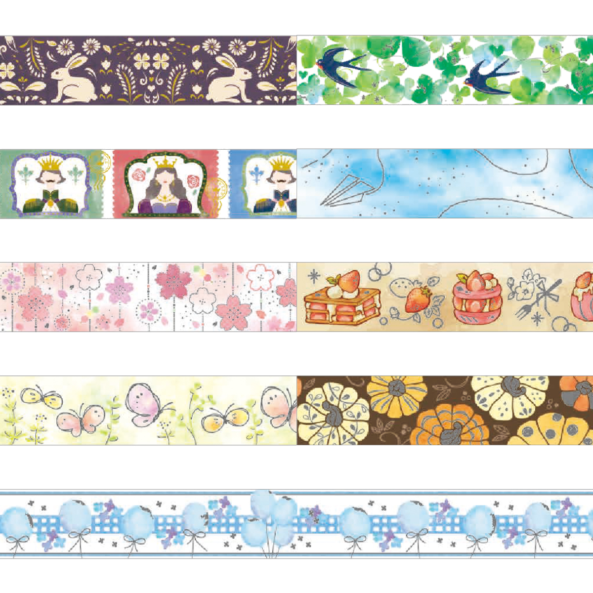 【SAIEN】オリジナルシリーズ 金箔&銀箔 マスキングテープ15mm 和紙 桜&ちょうちょ&いちご