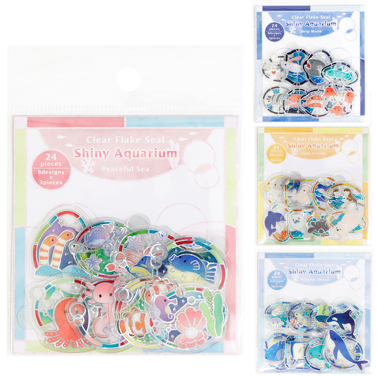 Shiny Aquarium ホログラム箔押しクリアフレークシール 4種