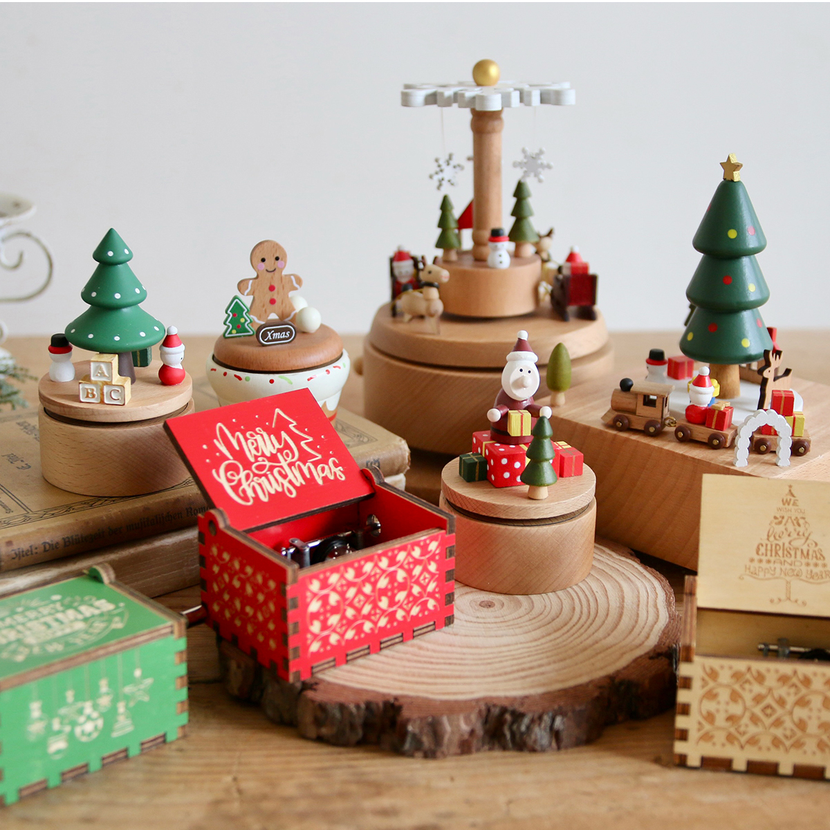 《予約：4/17（金）受注締切》【クリスマス】木製オルゴール ツリー サンタ ジンジャーマン インテリア小物