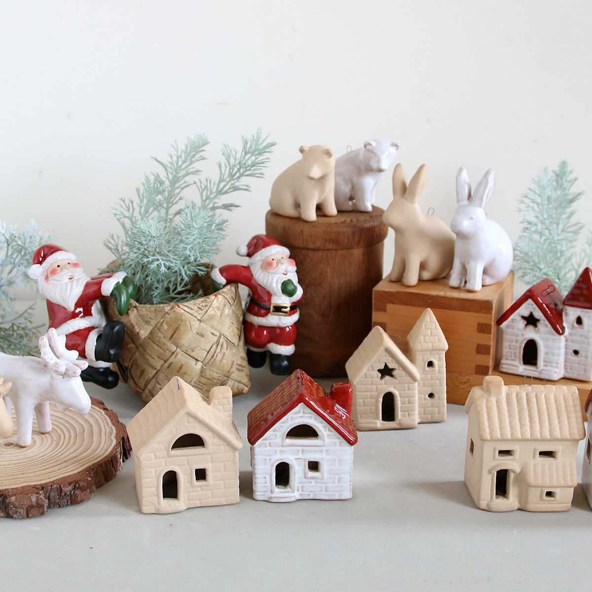 《予約：4/17（金）受注締切》【クリスマス】ハンギングサンタ＆ハウス＆ラビット オブジェ 飾り付け