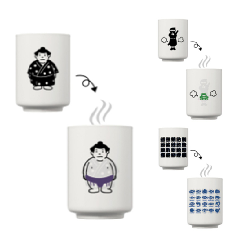 JAPAN 色変わり湯のみ 日本のお土産 力士 相撲 忍者 寿司 父の日 日本製