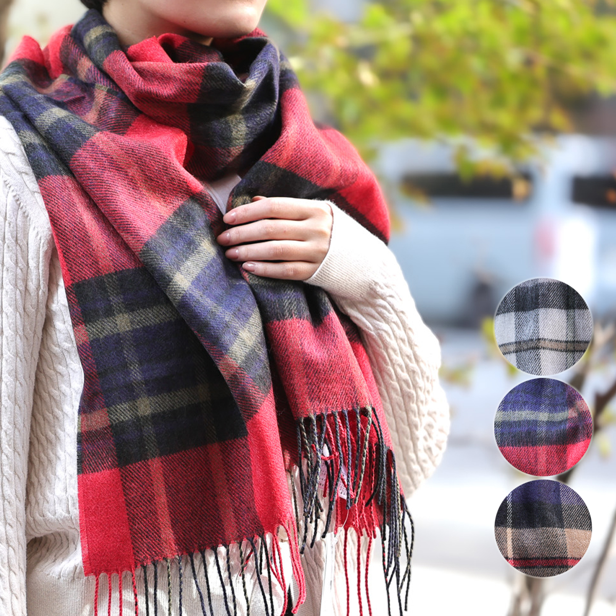 チェックマフラー 静電気防止糸使用 大判 レディース ストール