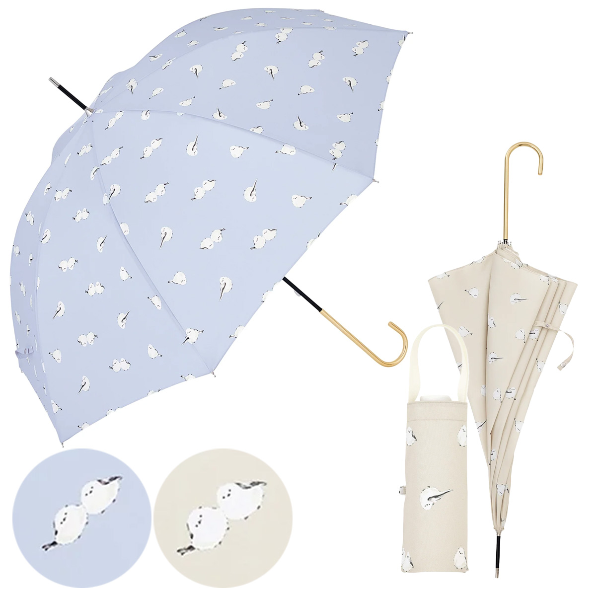 【because ビコーズ】シマエナガ 長傘&折りたたみ傘 折傘 晴雨兼用 雨傘 日傘 UVカット