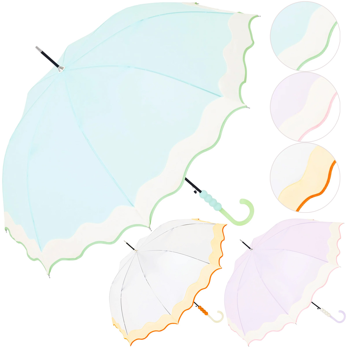 【because ビコーズ】クリアアンブレラ/ナミナミ 長傘 雨傘 ジャンプ傘 グラスファイバー骨