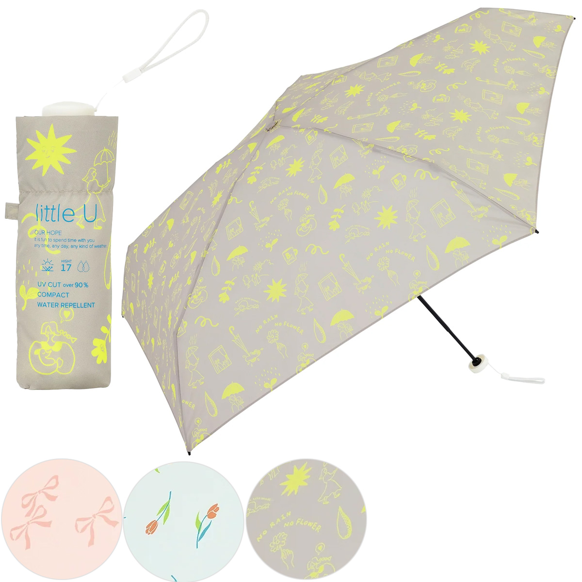 【because ビコーズ】リトルユー パターン ミニ 折りたたみ傘 折傘 晴雨兼用 雨傘 日傘 UVカット
