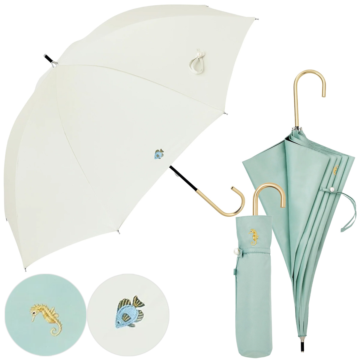 【because ビコーズ】PUシーフレンズ 長傘&折りたたみ傘 折傘 晴雨兼用 雨傘 日傘 UVカット100%