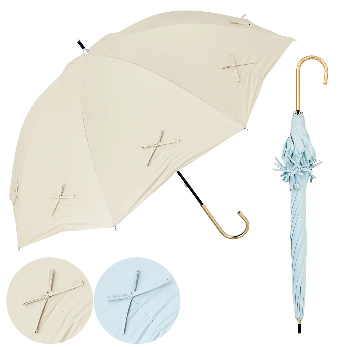 【because ビコーズ】PUシャーリングリボン 長傘 晴雨兼用 雨傘 日傘 UVカット100%