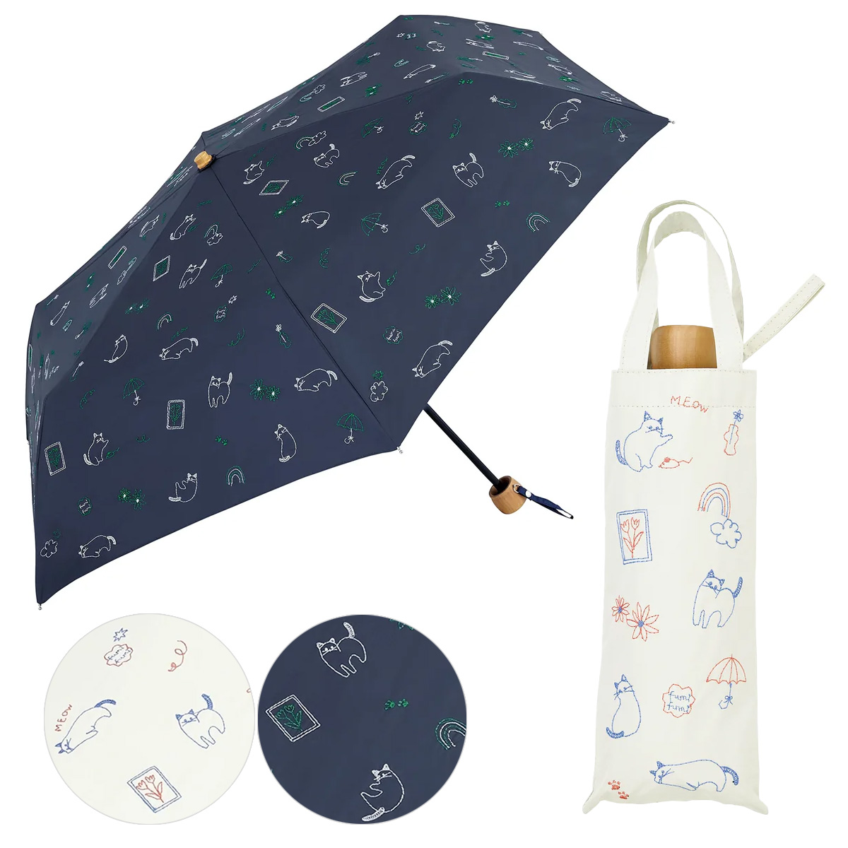 【because ビコーズ】PUサニーキャット トートバッグ ミニ 50cm 折りたたみ傘 晴雨兼用 完全遮光 UVカット