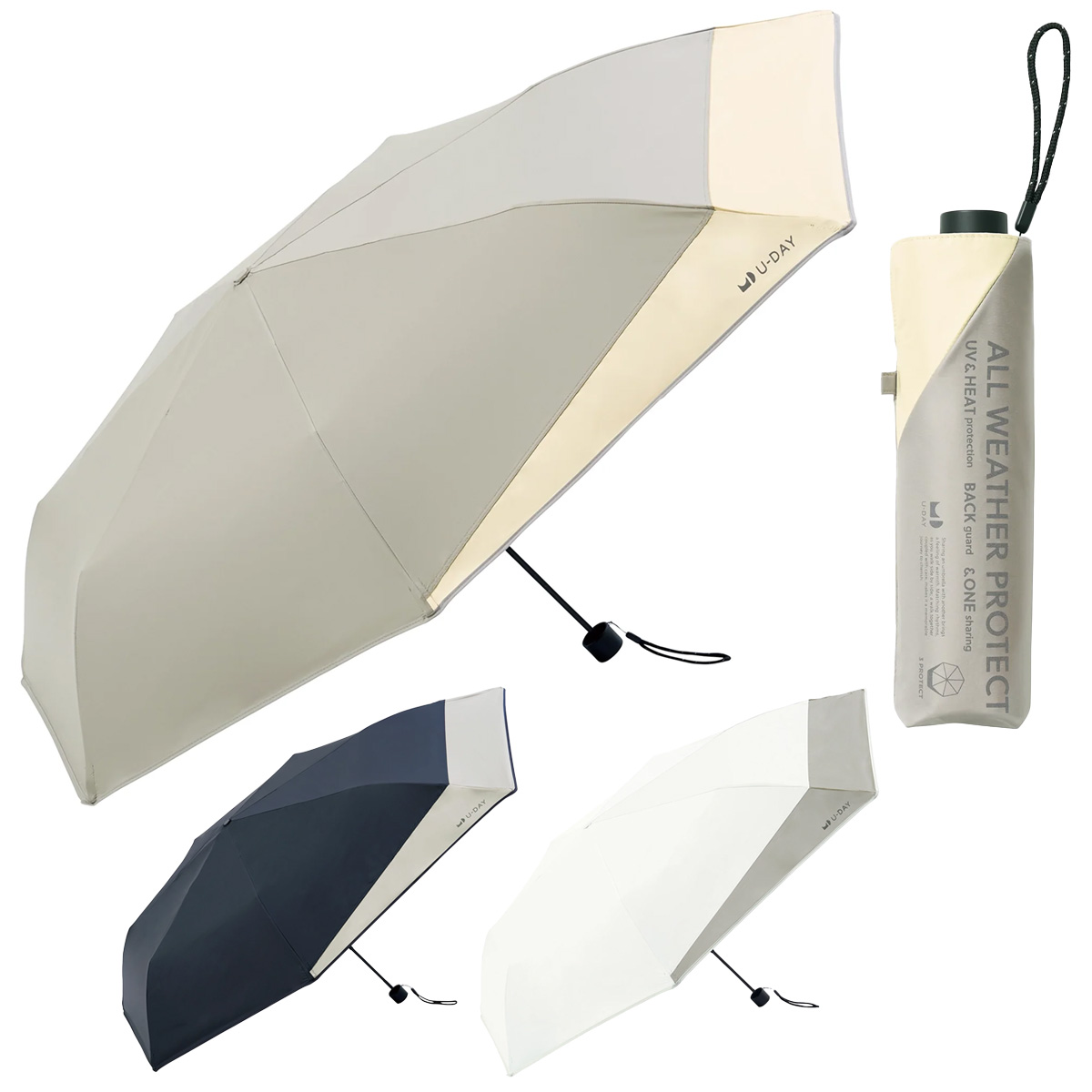 【because ビコーズ】オールウェザープロテクト/バイカラー ミニ 55cm 折りたたみ傘 晴雨兼用 完全遮光 UVカット