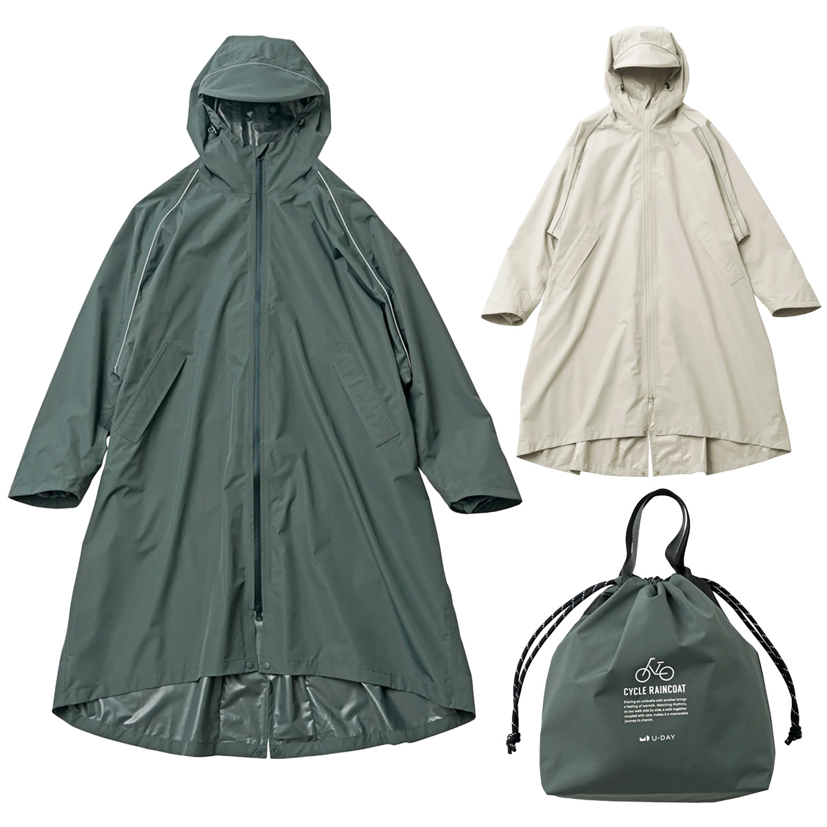 【because ビコーズ】サイクルレインコート フリーサイズ 自転車対応 通勤 通学 ケース付き