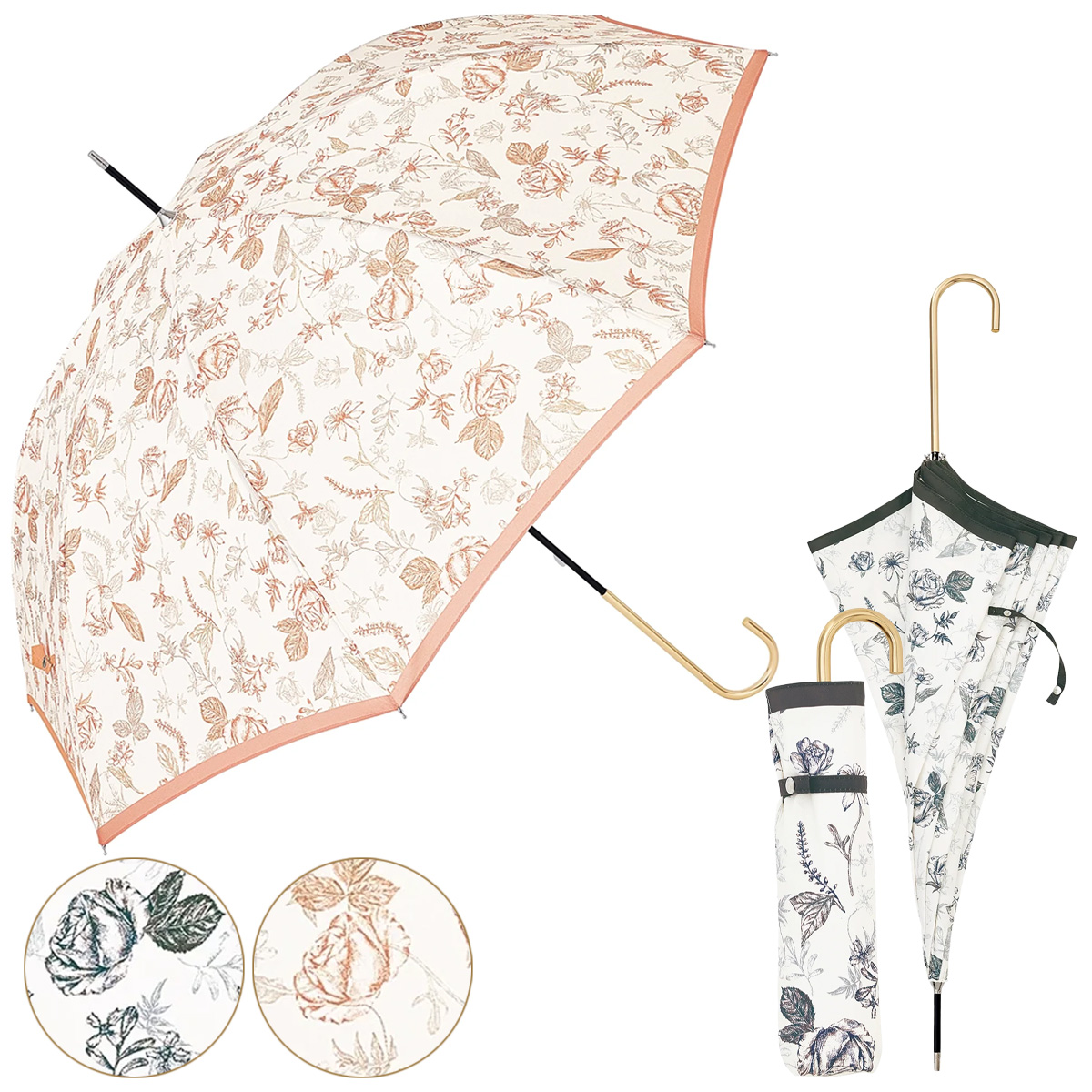 【because ビコーズ】ボタニカルフラワー 長傘&折りたたみ傘 折傘 晴雨兼用 雨傘 日傘 UVカット