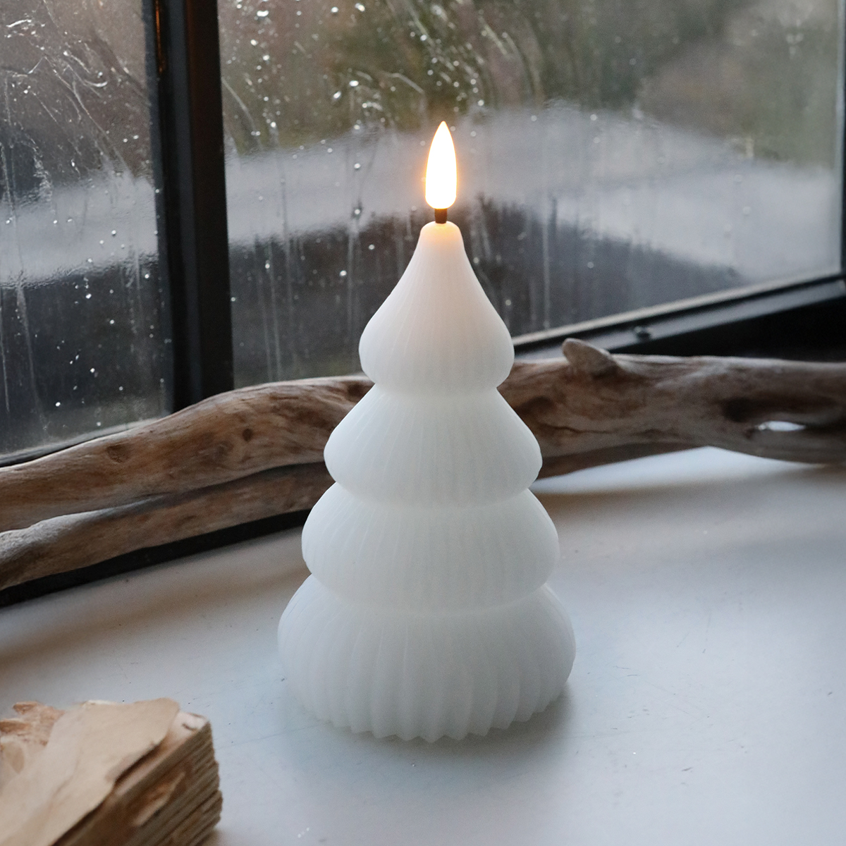 【クリスマス】LEDキャンドル ホワイトパイン＆キャンドルスティック 2本セット