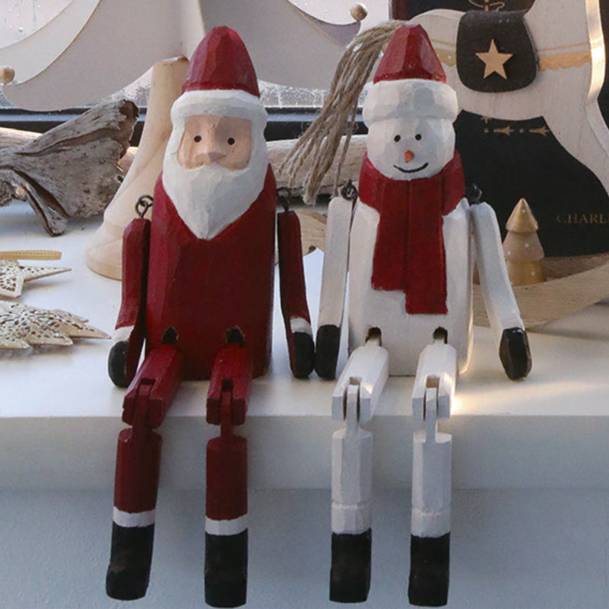 【クリスマス】ウッデン・フレンズ スノーマン＆サンタ＆オーナメント