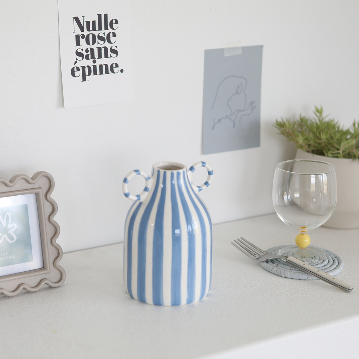 【neulo】ストライプハンドルベース 花器 花瓶 フラワーベース