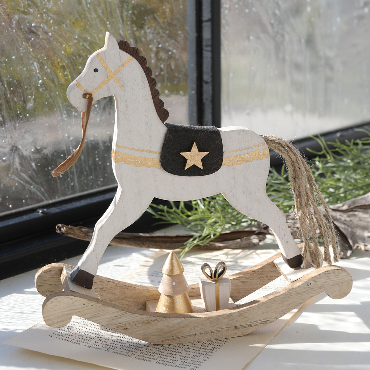 【クリスマス】プランシュ アニマル オブジェ 鹿 馬 ウッド