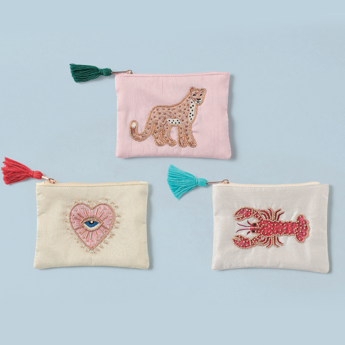 《予約:10月下旬》ビーズ刺繍ポーチ イーブルアイ/レオパード/ロブスター