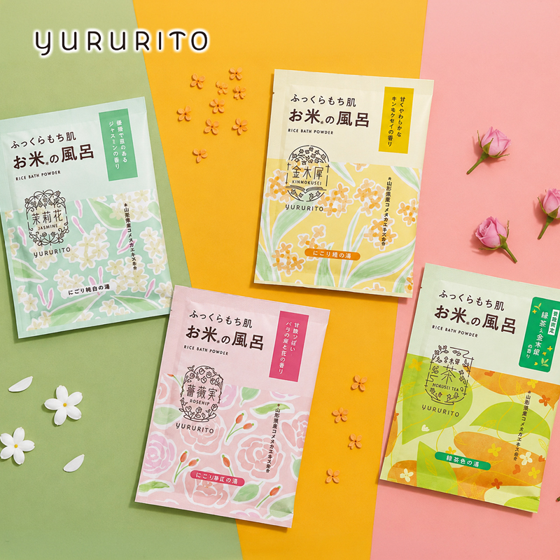 【日本製】ゆるりと お米のバスパウダー キンモクセイ/ジャスミン/ローズヒップ/モクセイティー