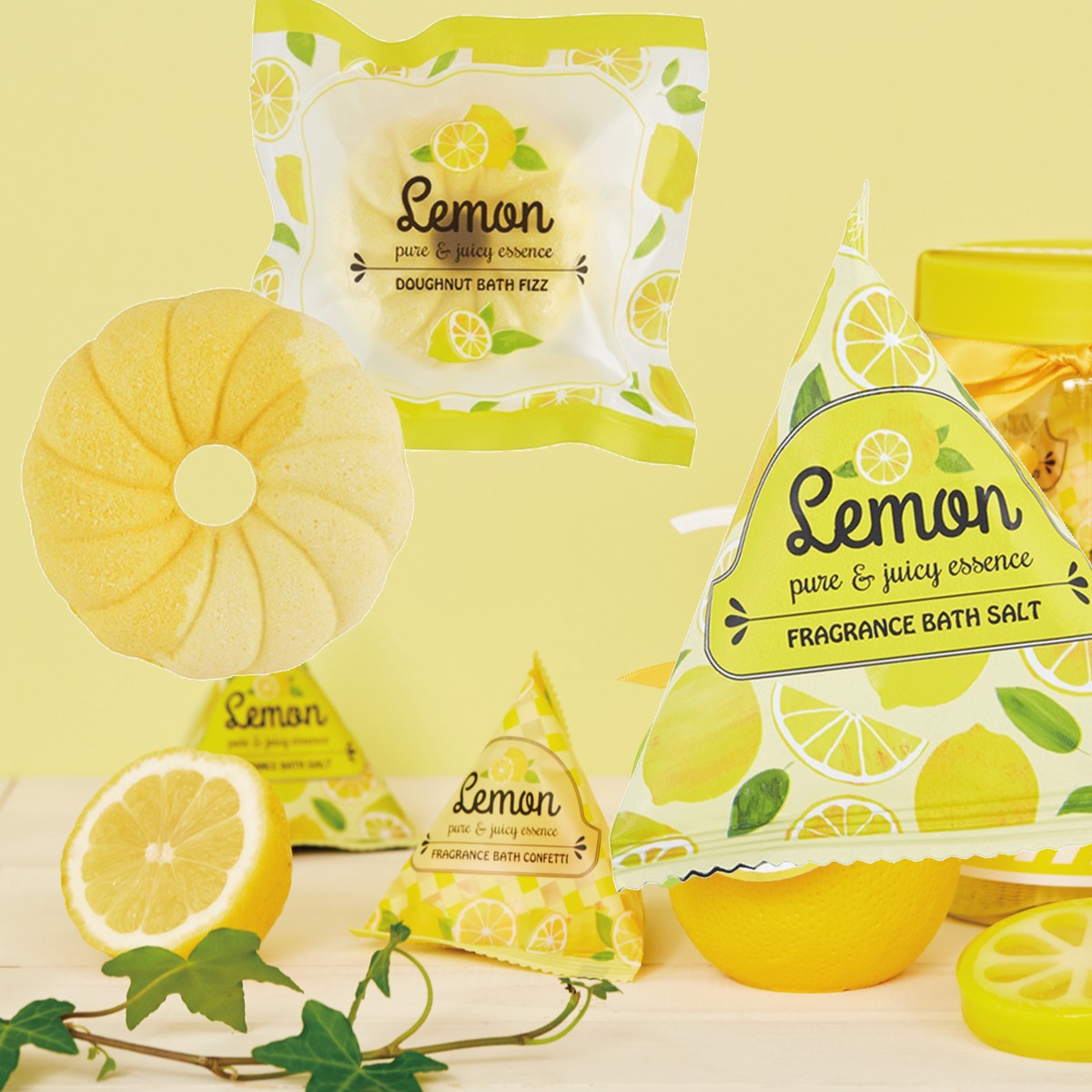 雑貨卸 雑貨仕入れ Lemon さわやかなレモンの香りの入浴料 バスフィズ バスパウダー バスソルト コンフェッティ 雑貨卸 雑貨仕入れなら自由が丘マーケットプレイス 旬で高感度な商品いっぱいの仕入れ 卸サイト