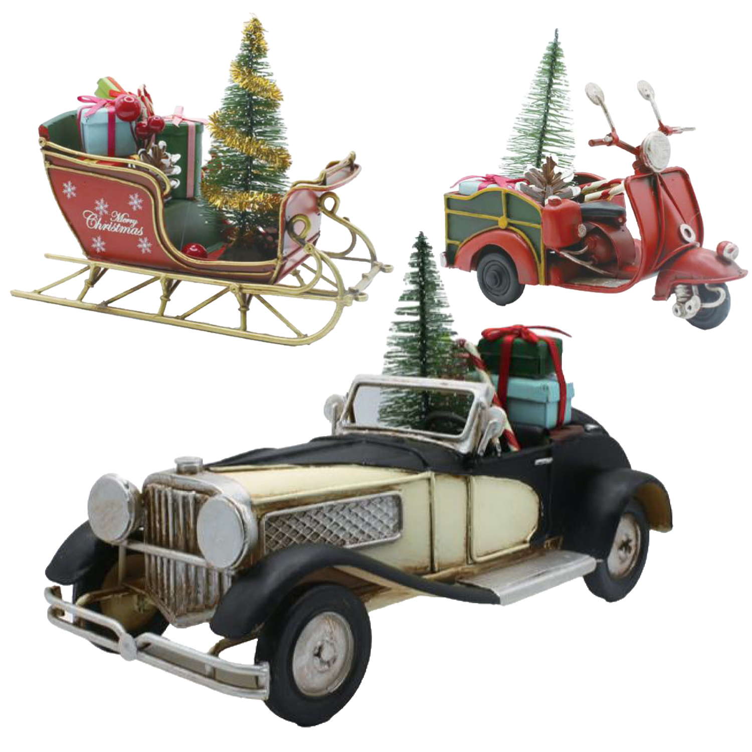 《予約：25年10月以降》【楽しいクリスマスを迎える☆】ティン Tin Car ミニカー ブリキカー レトロ
