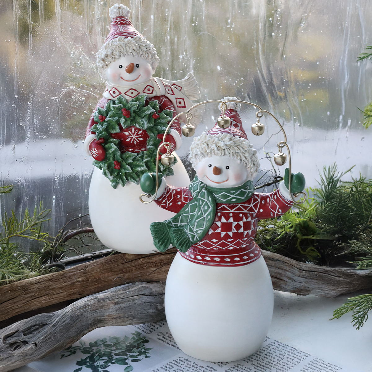 【クリスマス】キンダースノウ・リース＆ベル 置物 オブジェ