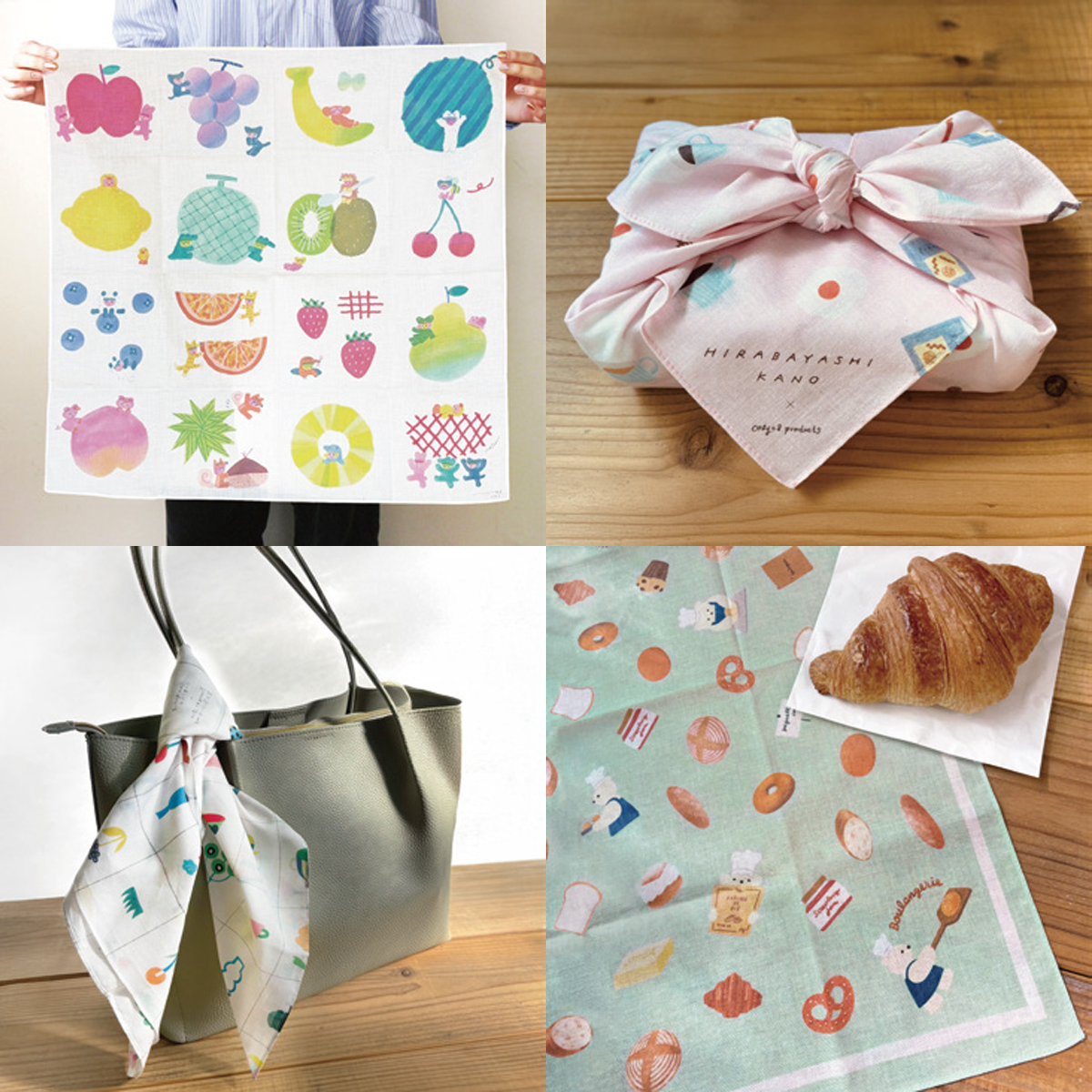 《予約：2026年1月入荷》【cozyca products】ハンカチ 日本製 平林香乃・Subikiawa.・福岡麻利子・黒ねこ意匠・いとい ゆき・北澤平祐