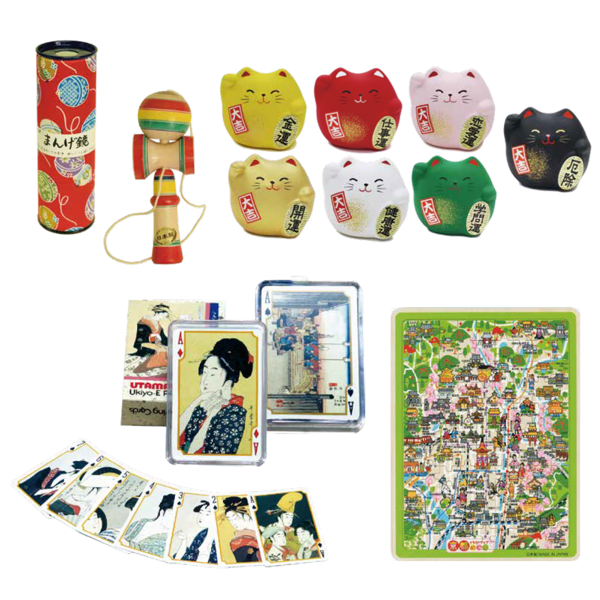【表現社】和雑貨 万華鏡&けん玉&招き猫&トランプ&知育パズル おもちゃ 日本のお土産 インバウンド 日本製