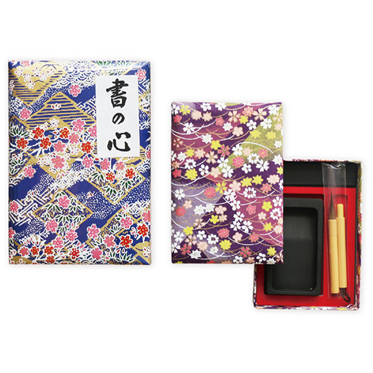 【表現社オリジナル】ミニ硯セット 友禅紙の箱入《書の心》