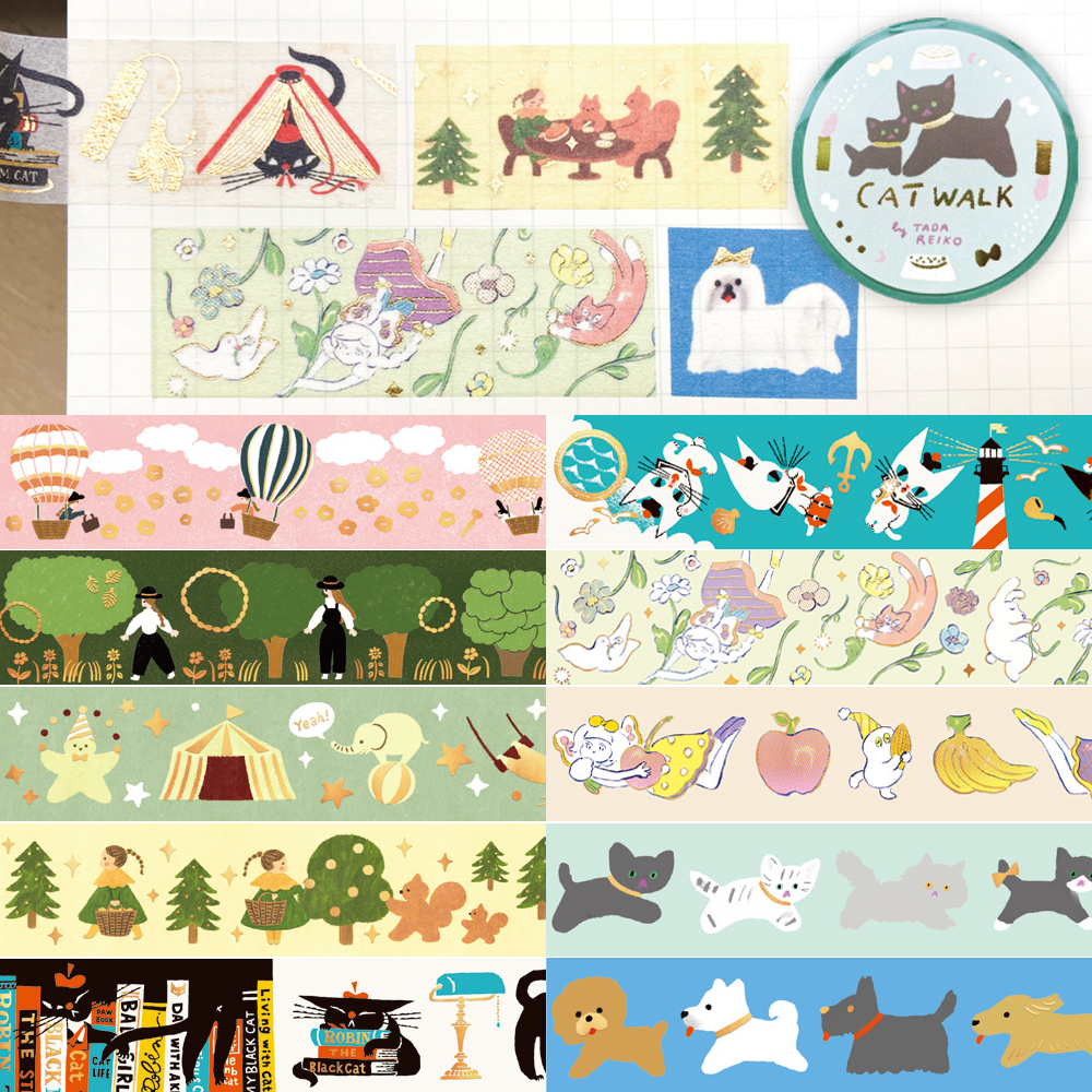 《予約：4月下旬発売》【cozyca products】箔押しマスキングテープ 黒ねこ意匠・北澤平祐・多田玲子・ネクタイ・福岡麻利子