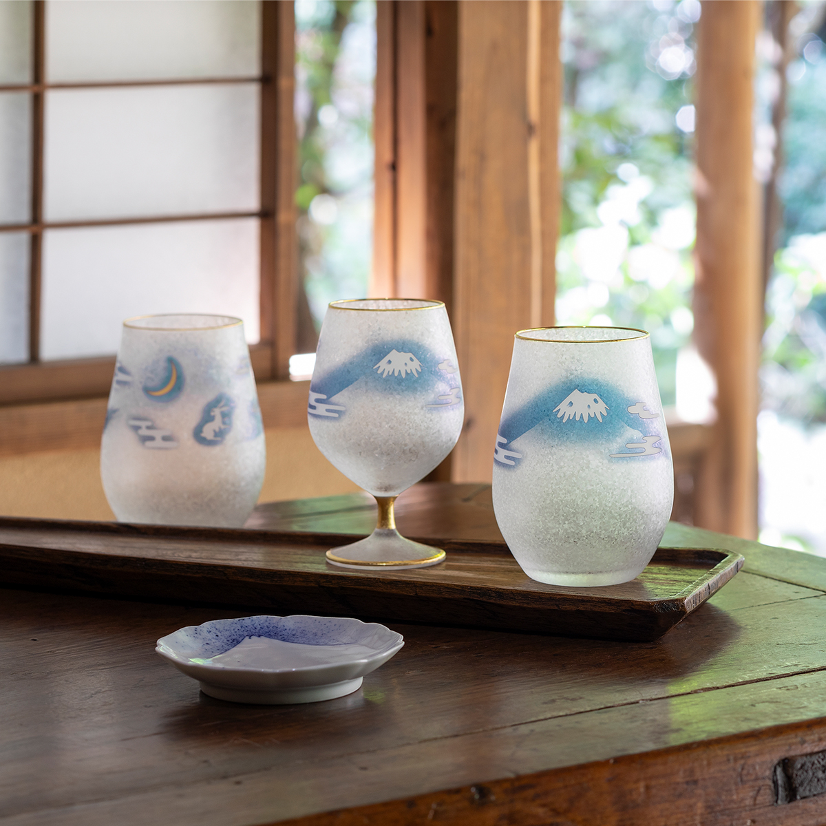 【日本製】富士月兎図タンブラー・脚付杯 父の日