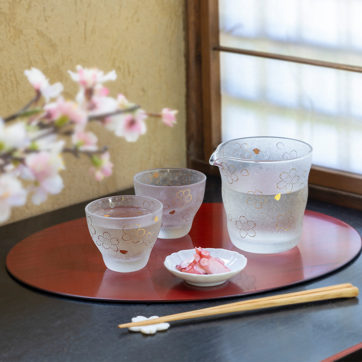 【日本製】プレミアム桜酒器セット・プレミアム丸紋酒器セット 父の日