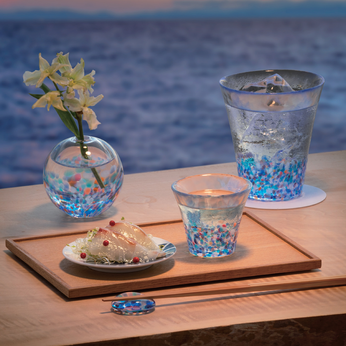 【津軽びいどろ】にほんの色 ふうけい 夕凪の空 箸置き・盃・タンブラーM・一輪挿し 日本のお土産