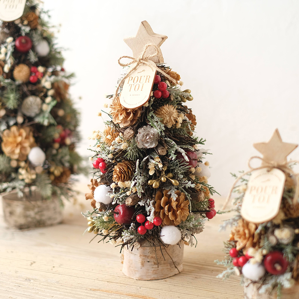【クリスマス】ナチュラルツリーオブジェ ペールナチュラル&フォレストレッド&ロイヤル
